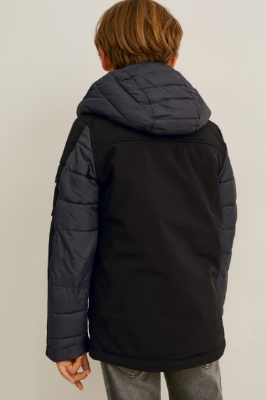 Kinder - Funktionsjacke mit Kapuze  - schwarz / grau