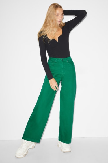 Teens & young adults - CLOCKHOUSE - wide leg jeans - high waist - denim-green