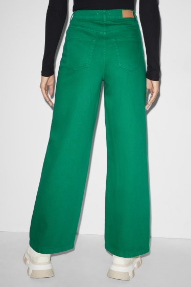 Femei - CLOCKHOUSE - wide leg jeans - talie înaltă - denim-verde