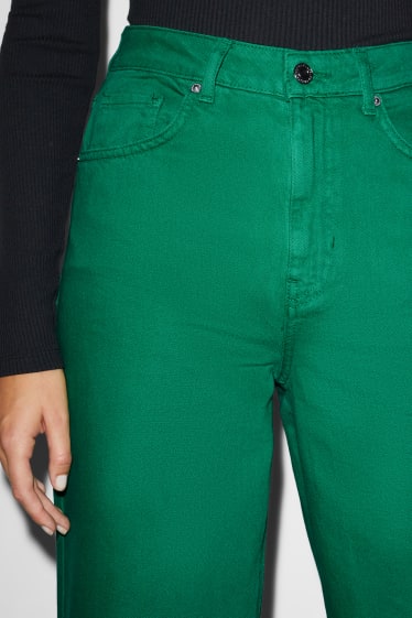 Nastolatki - CLOCKHOUSE - wide leg jeans - wysoki stan - dżins-zielony