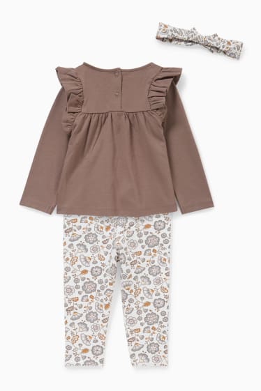 Babys - Baby-Outfit - 3 teilig - geblümt - braun / cremeweiß