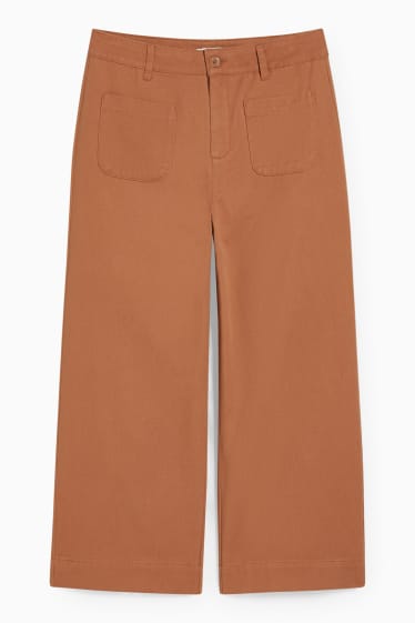 Kobiety - Spodnie - wysoki stan - szerokie nogawki - brązowy