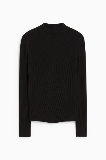 Femmes - Pull - motif tressé - noir