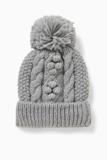 Enfants filles - Bonnet en maille - motif tressé - gris clair chiné