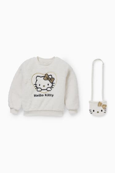 Kinder - Hello Kitty - Set - Teddy-Sweatshirt und Fleece-Tasche - cremeweiß