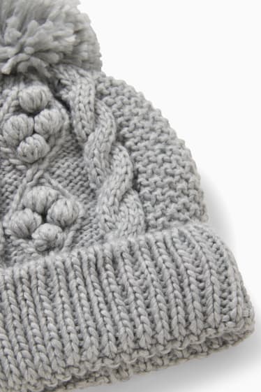 Children - Knitted hat - cable knit pattern - light gray-melange