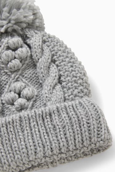 Enfants filles - Bonnet en maille - motif tressé - gris clair chiné