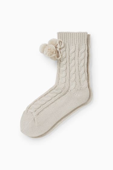 Women - Socks - cable knit pattern - beige