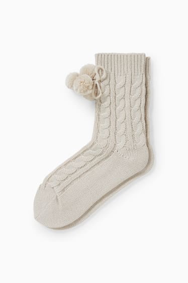 Damen - Socken - Zopfmuster - beige