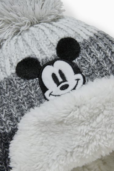 Babys - Mickey Mouse - gebreide babymuts - licht grijs-mix