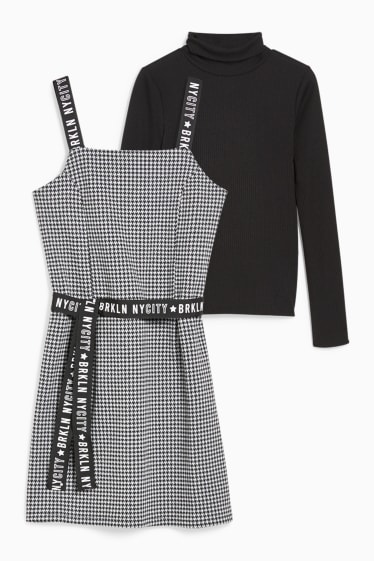 Niños - Set - vestido y chaleco de cuello vuelto - 2 piezas - negro / blanco