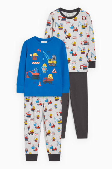 Kinderen - Set van 2 - graafmachines - pyjama - 4-delig - donkerblauw