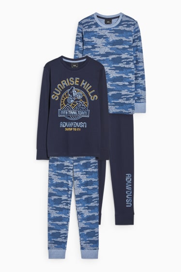 Kinderen: jongens - Set van 2 - pyjama - 4-delig - blauw / donkerblauw