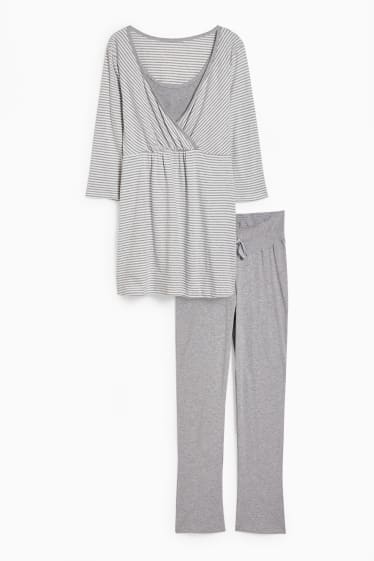 Dames - Voedingspyjama - wit / grijs