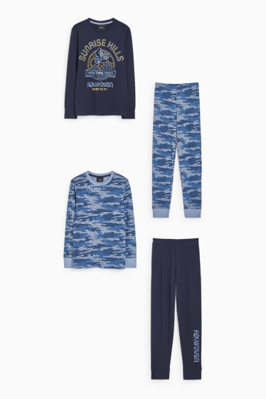 Kinderen: jongens - Set van 2 - pyjama - 4-delig - blauw / donkerblauw