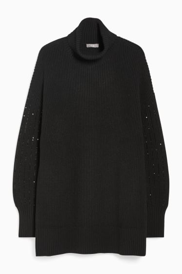 Women - Polo neck jumper - black