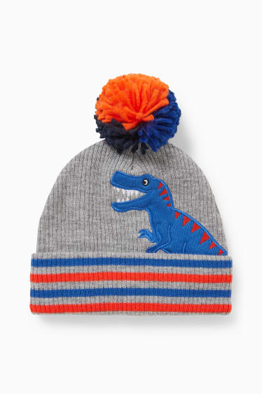 Children - Dinosaur - knitted hat - blue / gray