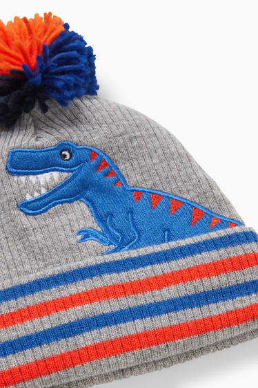 Children - Dinosaur - knitted hat - blue / gray