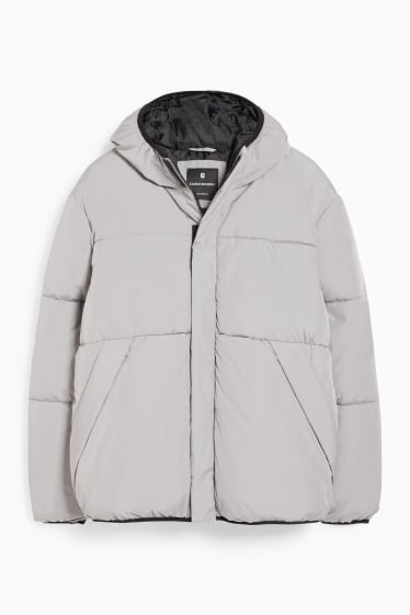 Men - Quilted jacket with hood - gray