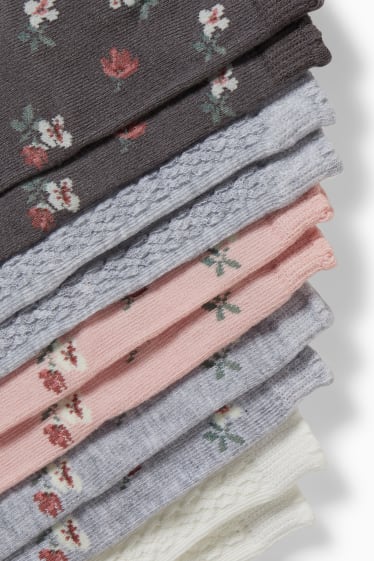 Bébés - Lot de 5 paires - fleurs - chaussettes pour bébé à motif - gris / rose