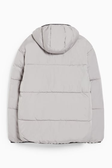 Men - Quilted jacket with hood - gray