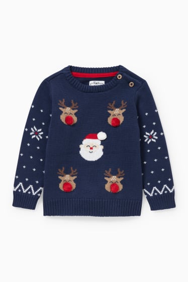 Neonati - Maglione natalizio neonati - Rudolf e Babbo Natale - blu scuro