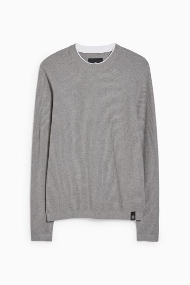 Hommes - CLOCKHOUSE - pull - look 2-en-1 - gris chiné