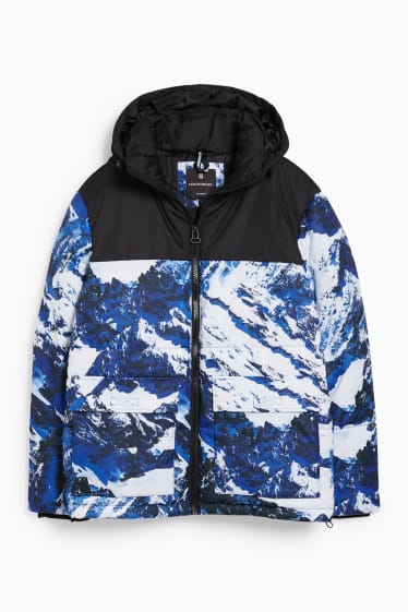 Men - Quilted jacket with hood - dark blue / white