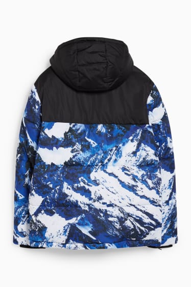 Men - Quilted jacket with hood - dark blue / white