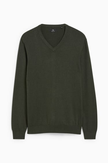 Pánské - Svetr a košile - regular fit - snadné žehlení - zelená-žíhaná