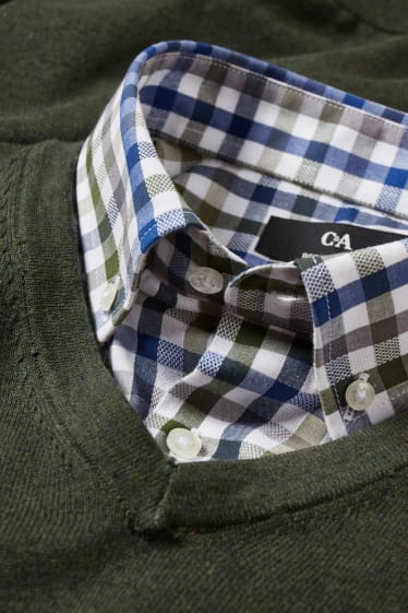 Heren - Trui en overhemd - regular fit - gemakkelijk te strijken - groen-mix