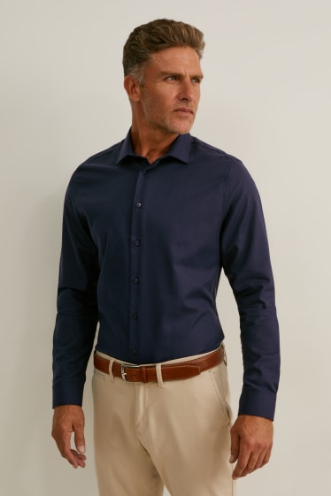 Hommes - Chemise de bureau - slim fit - col kent - facile à repasser - bleu foncé