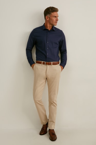 Hommes - Chemise de bureau - slim fit - col kent - facile à repasser - bleu foncé