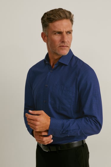 Hommes - Chemise de bureau - coupe droite - col kent - facile à repasser - à motif - bleu foncé