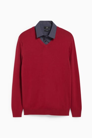 Hommes - Pull et chemise - regular fit - facile à repasser   - rouge / bleu foncé
