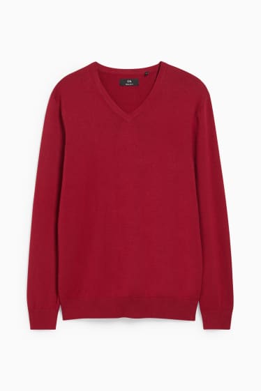 Herren - Pullover und Hemd - Regular Fit - bügelleicht  - rot / dunkelblau