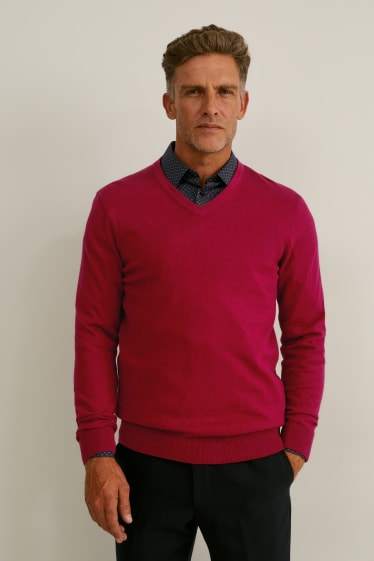 Heren - Trui en overhemd - regular fit - gemakkelijk te strijken  - rood / donkerblauw