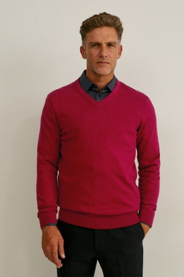 Men - Jumper and shirt - regular fit - easy-iron     - red / dark blue