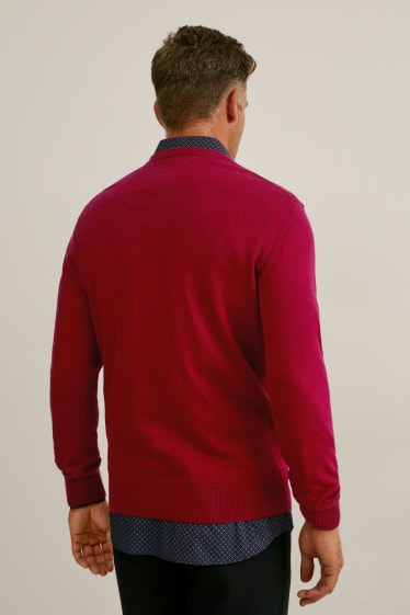 Heren - Trui en overhemd - regular fit - gemakkelijk te strijken  - rood / donkerblauw