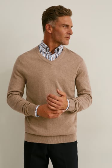 Mężczyźni - Sweter i koszula - regular fit - dobrze się prasuje - brązowy / beżowy