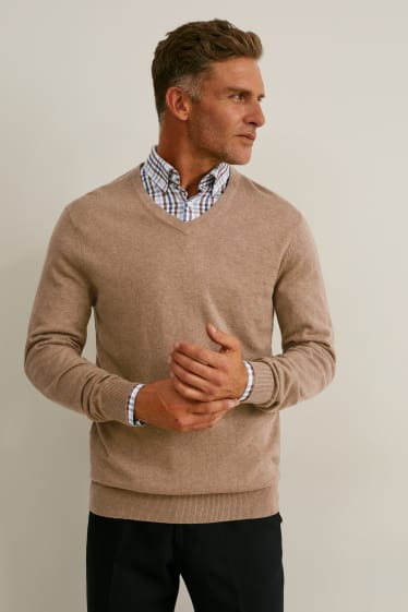 Men - Jumper and shirt - regular fit - easy-iron - brown / beige
