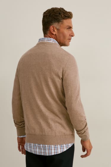 Men - Jumper and shirt - regular fit - easy-iron - brown / beige