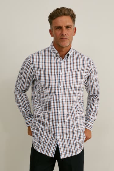 Men - Jumper and shirt - regular fit - easy-iron - brown / beige