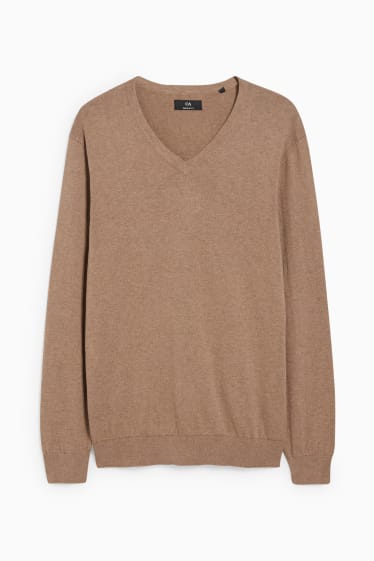 Men - Jumper and shirt - regular fit - easy-iron - brown / beige