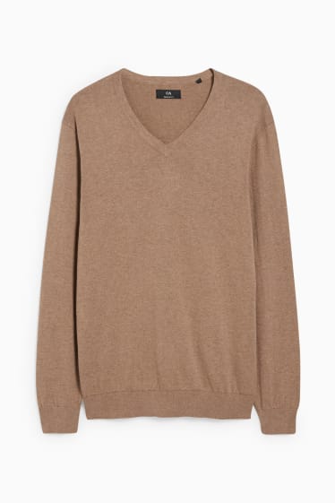 Heren - Trui en overhemd - regular fit - gemakkelijk te strijken - bruin / beige