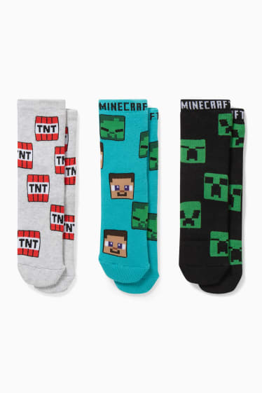 Enfants - Lot de 3 paires - Minecraft - chaussettes à motif - noir