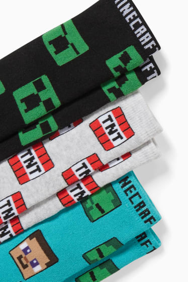 Enfants - Lot de 3 paires - Minecraft - chaussettes à motif - noir