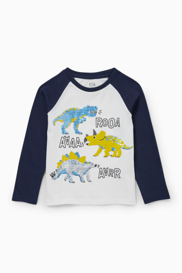 Nen/a - Dinosaures - samarreta de màniga llarga - efecte brillant - blau fosc