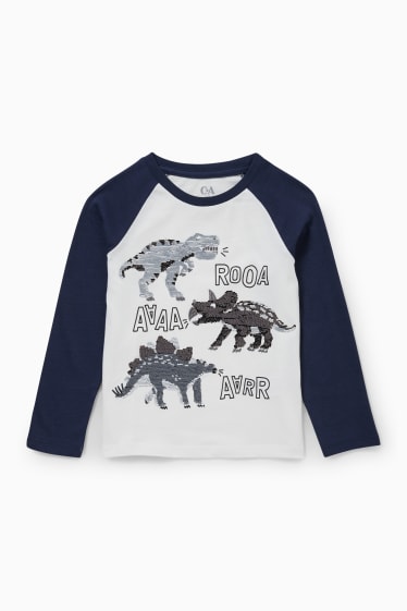Bambini - Dinosauri - maglia a maniche lunghe - effetto brillante - blu scuro