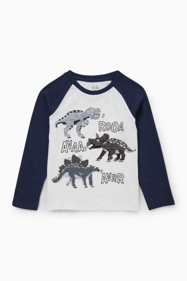 Kinderen: jongens - Dino - longsleeve - glanseffect - donkerblauw